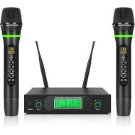 XTUGA Wireless Microphone System 50 Frequencies Rechargable Dual Mental Cordless Dynamic Microphone Set, 290ft, Echo,Treble,Bass for DJ/Church/Karaoke/Wedding/Party Home KTV Set
