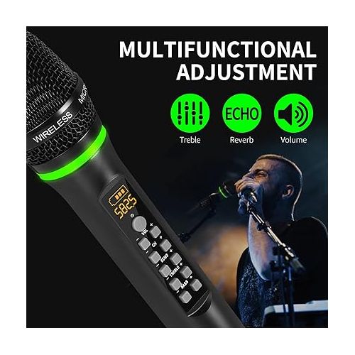  XTUGA Wireless Microphone System 50 Frequencies Rechargable Dual Mental Cordless Dynamic Microphone Set, 290ft, Echo,Treble,Bass for DJ/Church/Karaoke/Wedding/Party Home KTV Set
