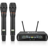 XTUGA U-260 2x100 Channel UHF Wireless Microphone System,Dual Wireless Mics Dynamic Handheld Microphone Adjustable Frequency, Auto Scan, 492ft for Church/Karaoke/Weddings/Events