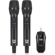 XTUGA D900 Multifunctional Dual UHF Wireless Microphone System Echo Treble and bass Microphone with Removable Receiver 3.5mm Convertible to 6.35mm Output for Stereo and Laptop, Ideal for Karaoke