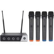 XTUGA S400 Wireless Microphone System, 4-Channel UHF Cordless Mic Set with Four Handheld Mics, Fixed Frequency, Long Range 260ft, Ideal for Church,Karaoke,Weddings, Events