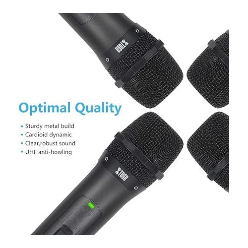  XTUGA S400 Wireless Microphone System, 4-Channel UHF Cordless Mic Set with Four Handheld Mics, Fixed Frequency, Long Range 260ft, Ideal for Church,Karaoke,Weddings, Events