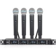 XTUGA A140 Wireless Microphone System,4 Channel UHF Handheld Mic Karaoke Machine with Metal Build,Long Range 300ft for Church/Karaoke/Weddings/Events