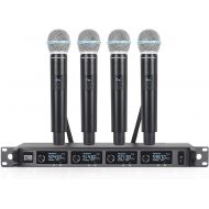 XTUGA A140 4 Channel Wireless Microphone System for Karaoke UHF Handheld Mic with Metal Build, Long Range 300ft for Church Party Weddings Events