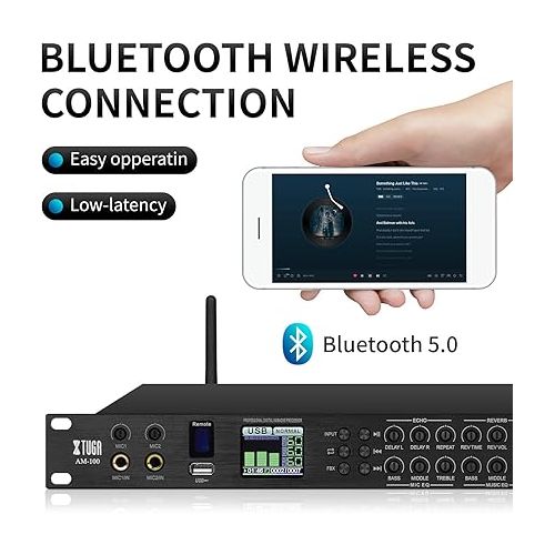  XTUGA AM100 Professional KTV Digital Vocal Effect Processor Anti-howling Audio Processor Echo Effector USB Bluetooth Optical for Household Reverberator Karaoke,Stage,Performance,Wedding