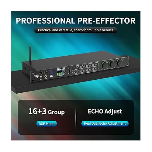  XTUGA AM100 Professional KTV Digital Vocal Effect Processor Anti-howling Audio Processor Echo Effector USB Bluetooth Optical for Household Reverberator Karaoke,Stage,Performance,Wedding