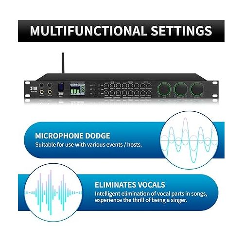  XTUGA AM100 Professional KTV Digital Vocal Effect Processor Anti-howling Audio Processor Echo Effector USB Bluetooth Optical for Household Reverberator Karaoke,Stage,Performance,Wedding