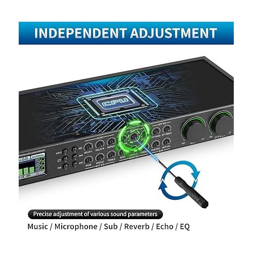  XTUGA AM100 Professional KTV Digital Vocal Effect Processor Anti-howling Audio Processor Echo Effector USB Bluetooth Optical for Household Reverberator Karaoke,Stage,Performance,Wedding