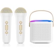 XTUGA X133 White Mini Karaoke Machine for Kids Adults, Portable Bluetooth Speaker with 2 Wireless Microphones with LED Lights for Home Party Birthday Gifts for Girls Boys Kid