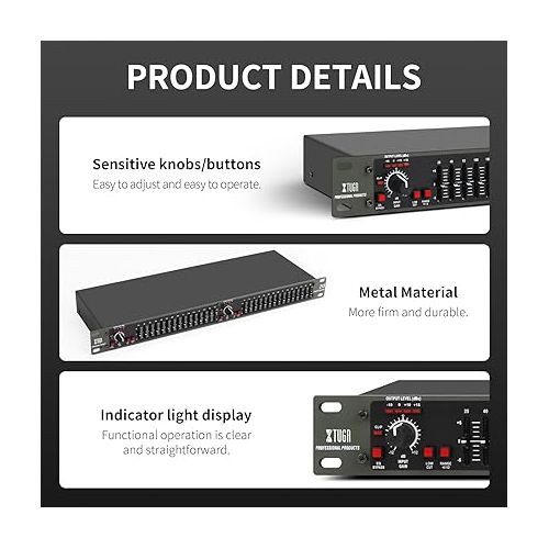  XTUGA Dual Channel 15 Band Audio Equalizer Rack Mount 2 channel Stereo Graphic Equalizer for Home Audio
