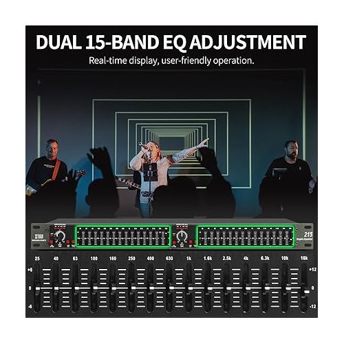  XTUGA Dual Channel 15 Band Audio Equalizer Rack Mount 2 channel Stereo Graphic Equalizer for Home Audio
