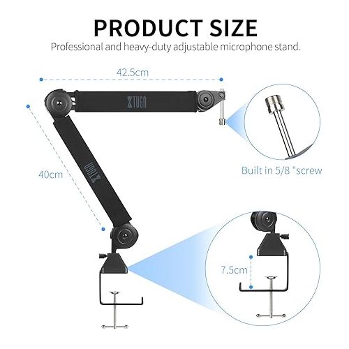  XTUGA W8 Microphone Boom Arm 360° Rotatable Microphone Arm Mic Boom Arm with Desk Clamp Versatile Mounting Fully Adjustable for Podcast Gaming Desk Clamp Versatile Mounting Recording Universal