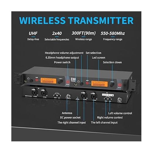  XTUGA RW2080 in Ear Monitor System 2 Channel 2/4/6/8/10 Bodypack Monitoring with in Earphone Wireless SR2050 Type! (10 bodypack with Transmitter)