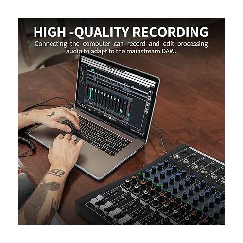  XTUGA 60CT 6 Channel Mixer for PC Recording Sound Controller Audio Interface with Digital Effect Studio Mixer with 48V Phantom Power RCA Input XLR