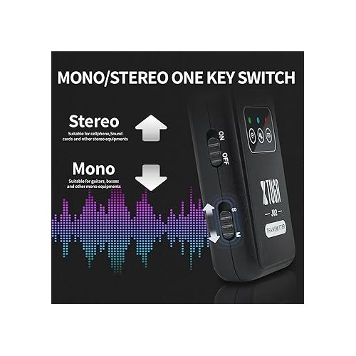  XTUGA 2.4G Stereo/Mono Wireless in Ear Monitor System with Earphone, Automatic Pairing Professional Wireless IEM Stereo Syetem for Studio Band Rehearsal