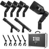 XTUGA DI7 7 PCS Wired Dynamic Drum Mic Kit Metal Kick Bass, Tom/Snare & Cymbals Microphone-Use for Drums, Vocal, Other Instrument with Thread Clip On Stage