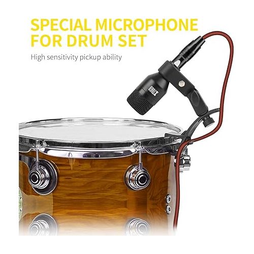  XTUGA DI7 7 PCS Wired Dynamic Drum Mic Kit Metal Kick Bass, Tom/Snare & Cymbals Microphone-Use for Drums, Vocal, Other Instrument with Thread Clip On Stage