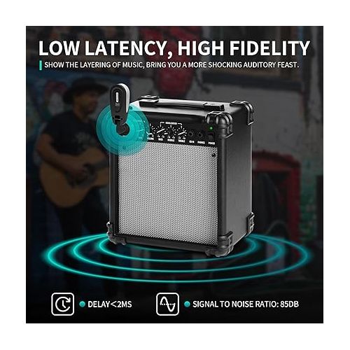  XTUGA UHF Wireless Guitar System 30 Channels 164Ft Rechargeable Wireless Guitar Transmitter Receiver for Electric Guitar Bass Instruments, 520-550mHz