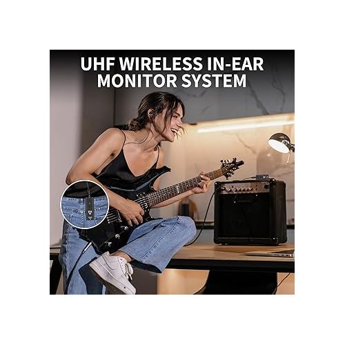  XTUGA J01 UHF Wireless Mini Personal in Ear Monitor System UHF with 16 Channels Wireless IEM System with Transmitter Receiver Automatic Pairing, for Studio Live Performance