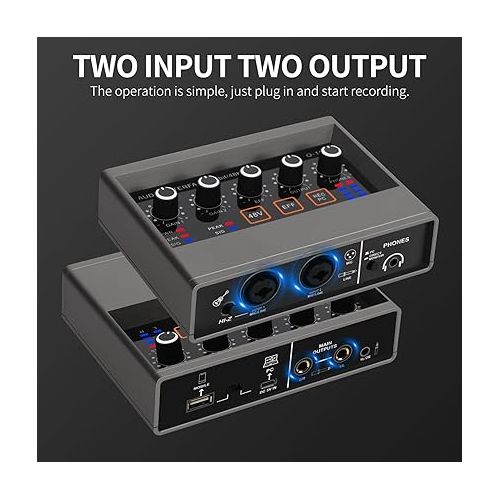  XTUGA Computer Professional Audio Interface USB with Touch Model 16 bit/48 kHz Built-in Monitor Jack, DSP Effect, 48V Phantom Power Use For Live Streaming, Podcasting Audio Interface for Mac, PC