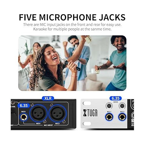  XTUGA Professional KTV Digital Pre-stage Effector FX50RV Karaoke Mixer Anti-howling Audio Processor Echo Effector USB MP3 Bluetooth Optical,5 Mic Inpout For Household Reverberator Karaoke