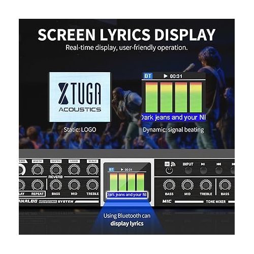  XTUGA Professional KTV Digital Pre-stage Effector FX50RV Karaoke Mixer Anti-howling Audio Processor Echo Effector USB MP3 Bluetooth Optical,5 Mic Inpout For Household Reverberator Karaoke