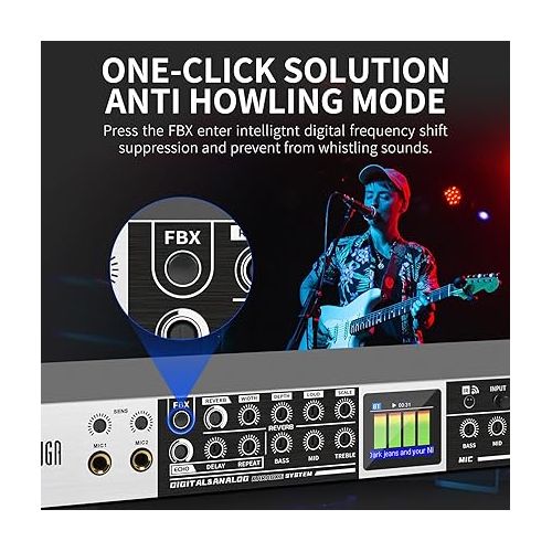  XTUGA Professional KTV Digital Pre-stage Effector FX50RV Karaoke Mixer Anti-howling Audio Processor Echo Effector USB MP3 Bluetooth Optical,5 Mic Inpout For Household Reverberator Karaoke