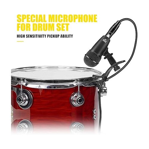  XTUGA New MI7 7-Piece Wired Dynamic Drum Mic Kit Whole Metal- Kick Bass Microphone Set Use for Drums Vocal Other Instrument Complete with Thread Clip Inserts Mics Holder