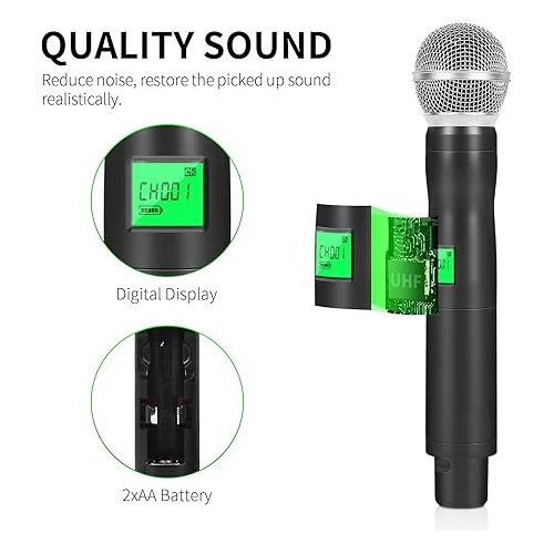  XTUGA MK-230 4 Channel True Diversity UHF Wireless Microphone System Cordless Micorphone with 4 Handheld Mic Metal Build Adjustable Frequency Long Distance 328ft for Church Party Outdoor Events