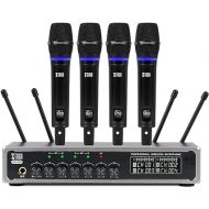 XTUGA UH400 UHF Rechargeable 4 Wireless Microphone System 50 Channels Selectable Frequency with Echo Volume Control Bluetooth 1/4 Input Jack Perfect for Karaoke Stage Family 200FT
