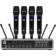 XTUGA UH400 4 Wireless Microphone System for Karaoke with Echo UHF Rechargeable 50 Channels Selectable Frequency Volume Control Bluetooth 1/4 Input Jack