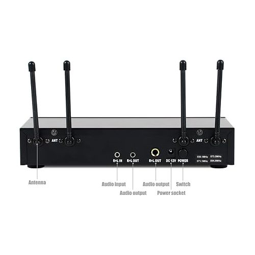  XTUGA UH400 UHF Rechargeable 4 Wireless Microphone System 50 Channels Selectable Frequency with Echo Volume Control Bluetooth 1/4 Input Jack Perfect for Karaoke Stage Family 200FT