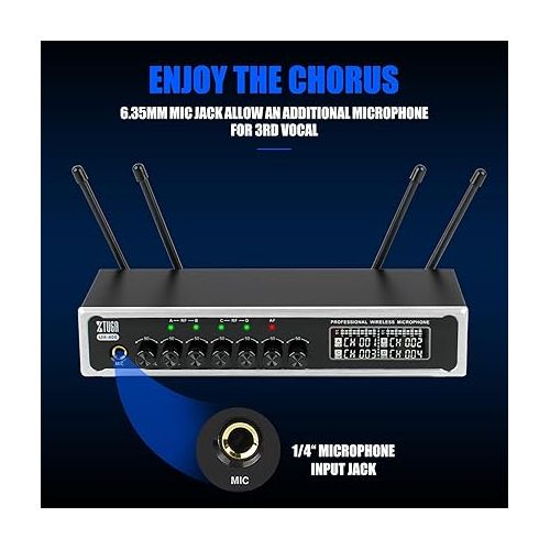  XTUGA UH400 UHF Rechargeable 4 Wireless Microphone System 50 Channels Selectable Frequency with Echo Volume Control Bluetooth 1/4 Input Jack Perfect for Karaoke Stage Family 200FT