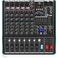 XTUGA TS7 Professional 7 Channel Audio Mixer with 99 DSP Effects,7-band EQ,Independent 48V Phantom Power&Mute Button,Bluetooth Function,USB Interface Recording for Studio/DJ Stage/Party