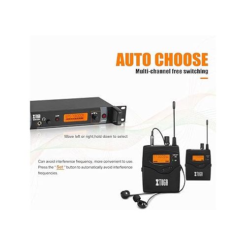  XTUGA IEM1200 Wireless in Ear Monitor System 2 Channel 2/4 Bodypacks Monitoring with in Earphone Wireless Type Used for Stage, Studio and Church (2 Bodypacks)