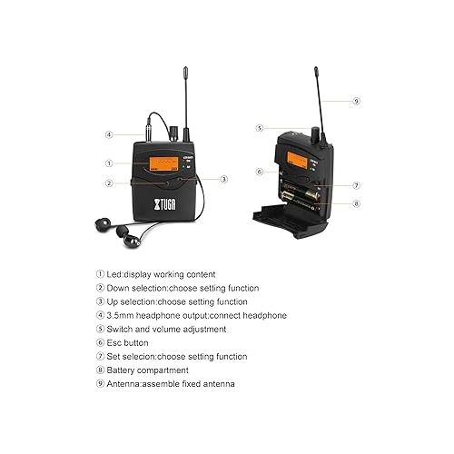  XTUGA IEM1200 Wireless in Ear Monitor System 2 Channel 2/4 Bodypacks Monitoring with in Earphone Wireless Type Used for Stage ，Studio and Church (2 Bodypacks)…