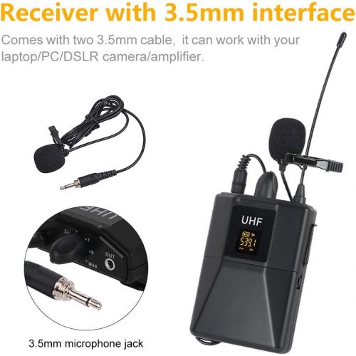  XTUGA X-CM012 UHF Dual Wireless Lavalier Microphone, UHF Lapel Mic System with 16 Selectable Channels Come with Two 3.5mm Cables up to 164ft Range for DSLR Camera/DV/Camcorders/Aud