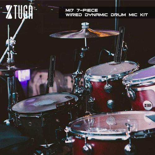  [아마존베스트]XTUGA New MI7 7-Piece Wired Dynamic Drum Mic Kit (Whole Metal)- Kick Bass, Tom/Snare & Cymbals Microphone Set - Use for Drums, Vocal, Other Instrument Complete with Thread Clip, In