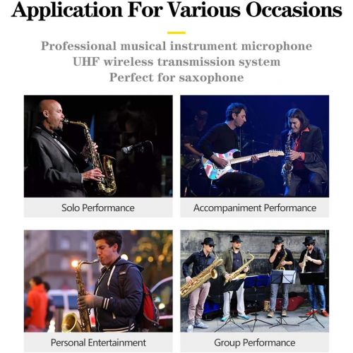  [아마존베스트]XTUGA J-3 Professional True Diversity UHF Instrument Microphone Wireless Transmission System for Saxophone Transmitter Receiver 492ft Transmission Range,Plug and Play