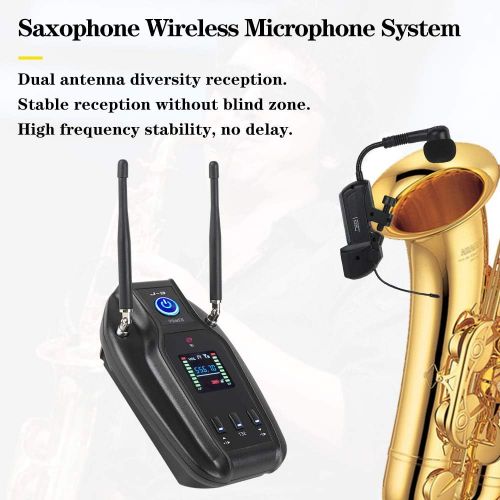  [아마존베스트]XTUGA J-3 Professional True Diversity UHF Instrument Microphone Wireless Transmission System for Saxophone Transmitter Receiver 492ft Transmission Range,Plug and Play