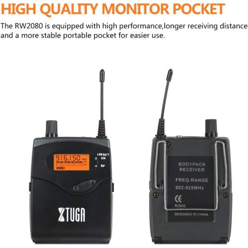  [아마존베스트]XTUGA RW2080 Whole Metal Wireless in Ear Monitor System 2 Channel 2/4/6/8 Bodypacks Monitoring with in Earphone Wireless Type Used for Stage or Studio Frequency902-928mhz (2 bodypa