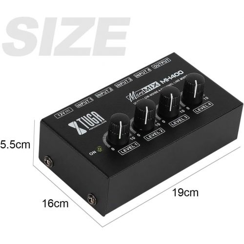  [아마존베스트]XTUGA MH400 Sound Mixer Ultra-compact Low Noise 4 Channels Line Mixer,Mini Audio Mixer with AC adapter Use for Microphones,Guitars,Bass,Keyboards,Mixer, Musical Instruments