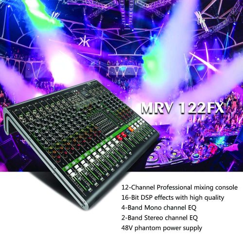  XTUGA MRV122FX 12-Channel Audio Mixer Sound board Ultra-fashion of all metal chassis with digital display MP3,Bluetooth,EQ,Effects Used for DJ Stage Party