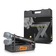 XTUGA Xtuga GLXD8 Dual UHF Wireless Microphone System, Metal Handheld Mics, 190-260Ft60-80m Professional Operation, Ideal For Church, Karaoke Party,School (H)