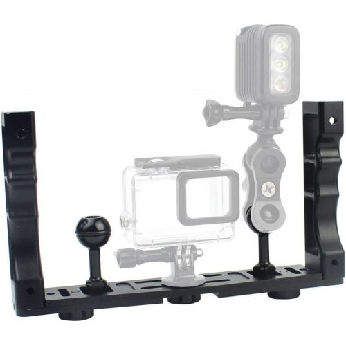  XT-XINTE CNC Camera Diving Light Cage Underwater Frame Bracket Dual Handheld Holder Compatible for GoPro