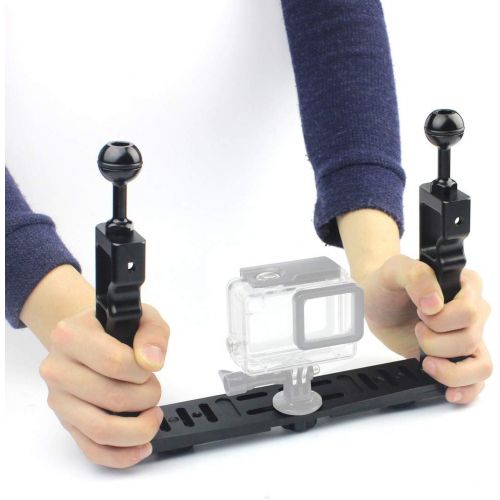  XT-XINTE CNC Camera Diving Light Cage Underwater Frame Bracket Dual Handheld Holder Compatible for GoPro