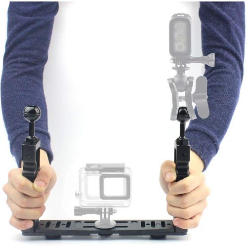  XT-XINTE CNC Camera Diving Light Cage Underwater Frame Bracket Dual Handheld Holder Compatible for GoPro