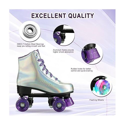  Womens Roller Skates Outdoor and Indoor Roller Skates Double Row PU Leather Roller Skates for Women Men Kids