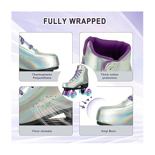  Womens Roller Skates Outdoor and Indoor Roller Skates Double Row PU Leather Roller Skates for Women Men Kids