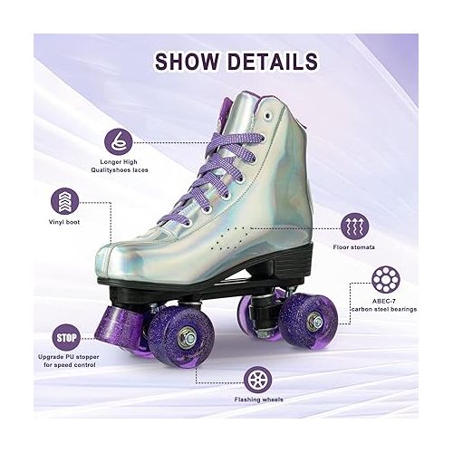  Womens Roller Skates Outdoor and Indoor Roller Skates Double Row PU Leather Roller Skates for Women Men Kids